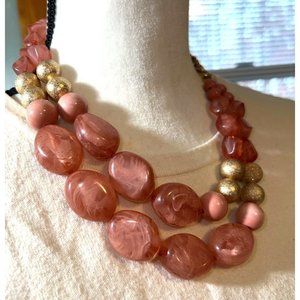 1946 Pink Glass Double Strand Necklace -- 18"